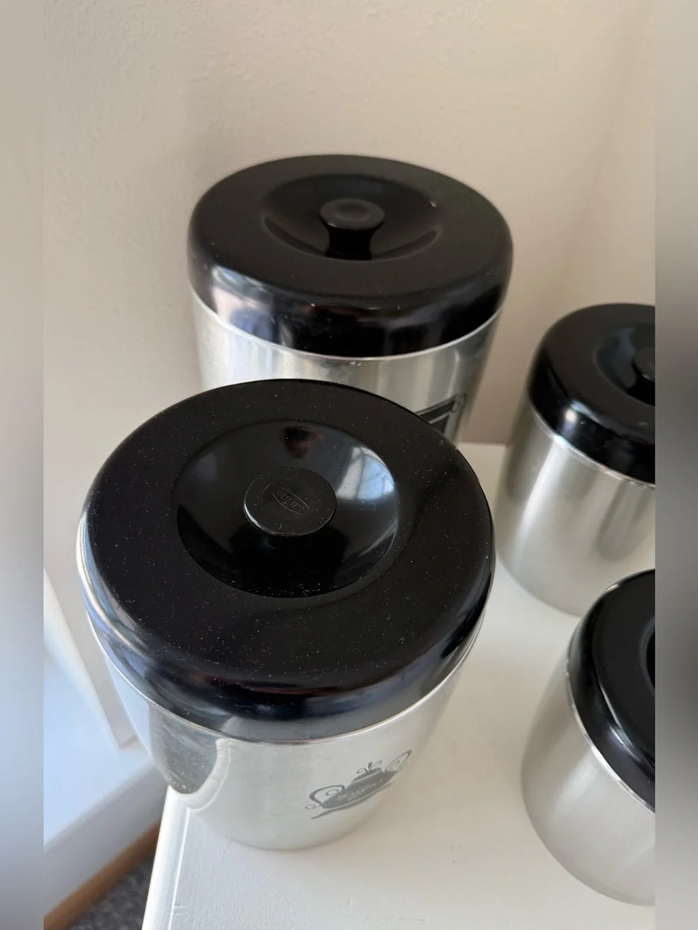 West Bend | Vintage 4 Piece Brushed Silver Aluminum Nesting Canister Set W/Lids